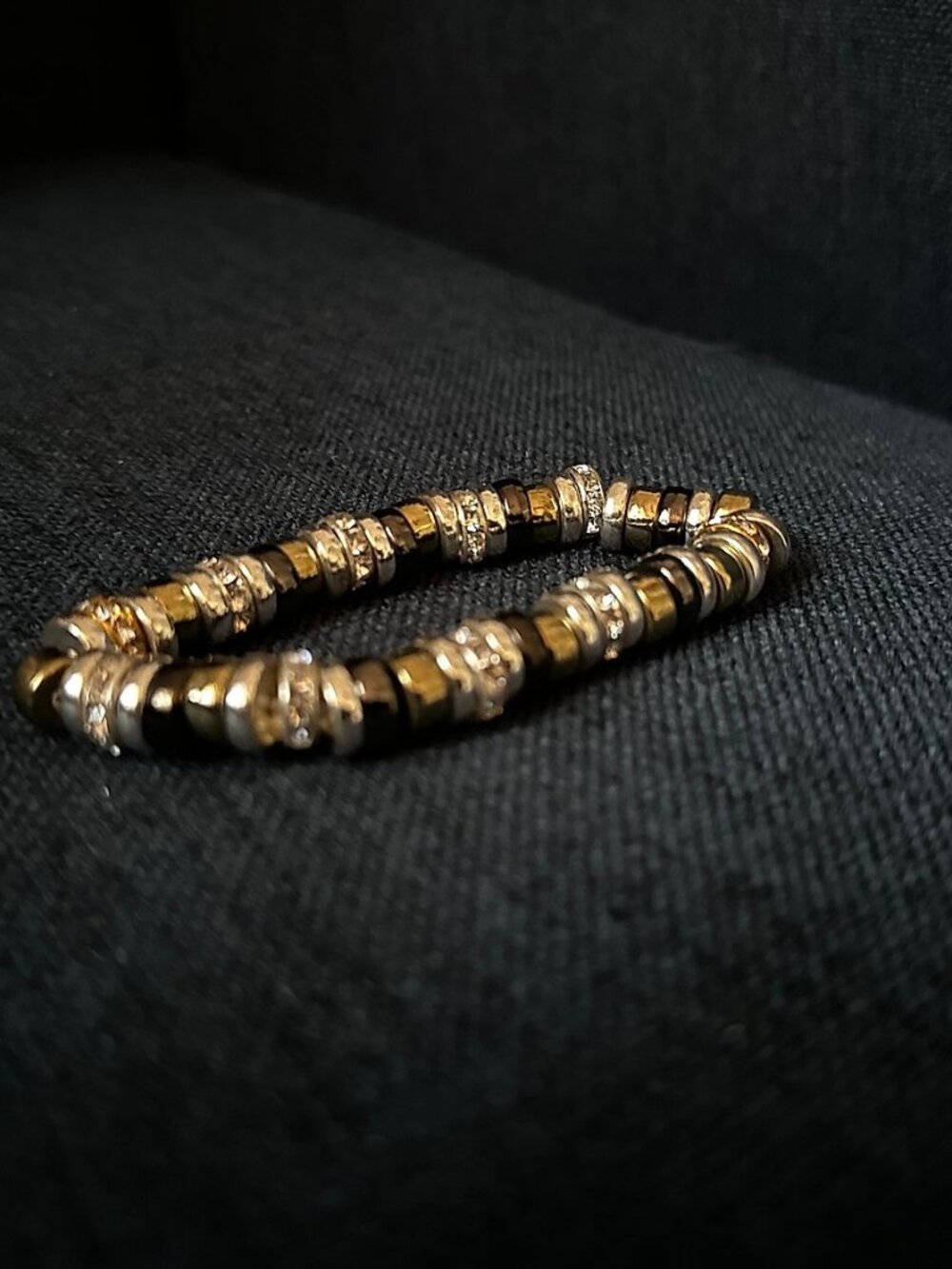 Nine West Tri-Tone Rondelle Stretch Bracelet, Gold, Silver, Bronze and Crystals